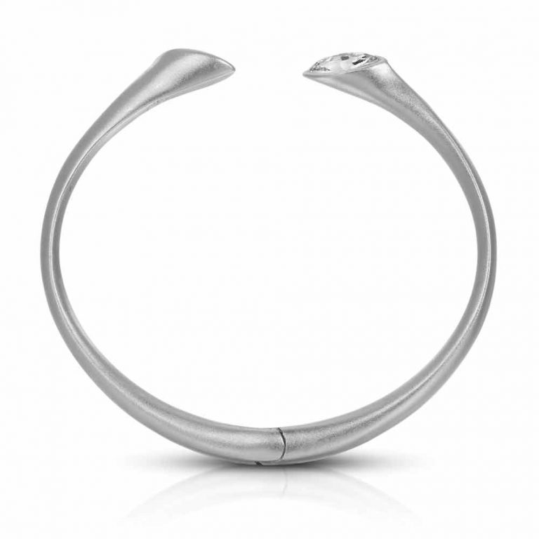Matte Rhodium Plated Cuff Bracelet with Hinge Urban Marquise with White crystals