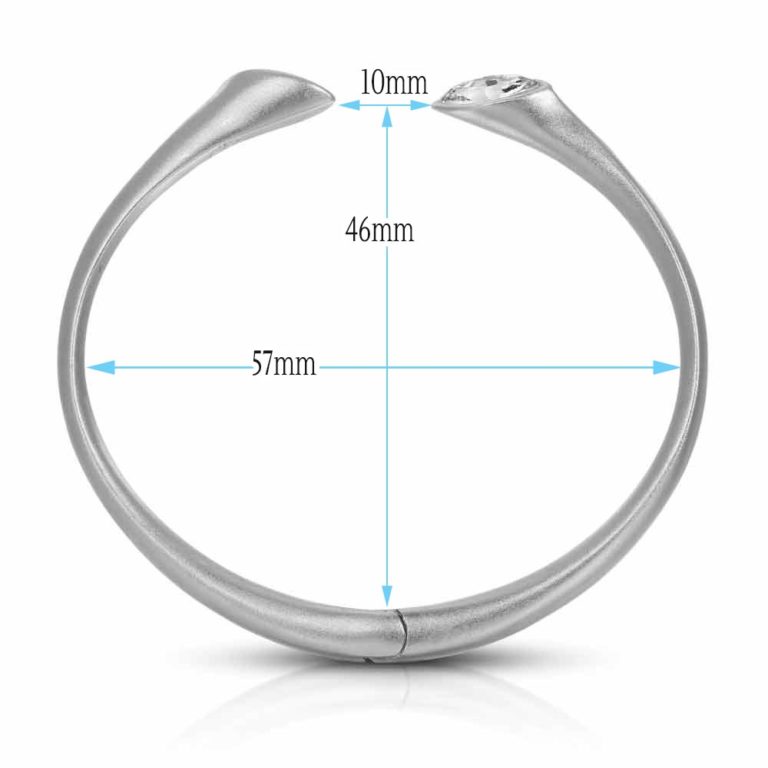 Matte Rhodium Plated Cuff Bracelet Urban Marquise with White crystals inner size