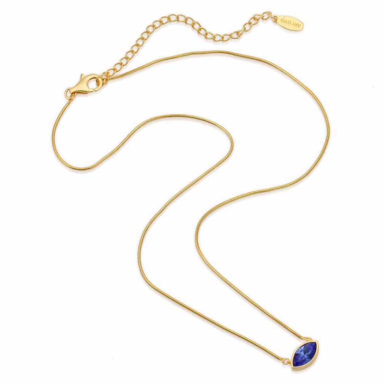 Petite Marquise Snake chain drop Necklace Matte 18K gold over .925 sterling silver with marquise cut Swarovski crystal available in White, Black, and Sapphire Blue