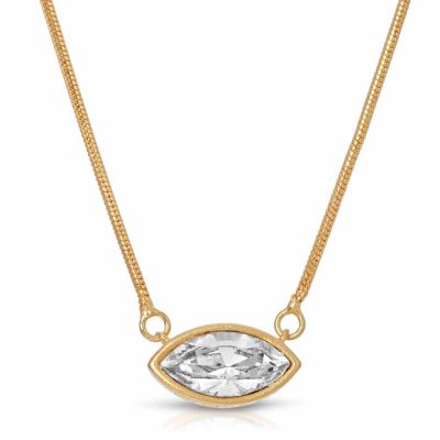 Petite Marquise Snake chain drop Necklace Matte 18K gold over .925 sterling silver with marquise cut Swarovski crystal available in White, Black, and Sapphire Blue