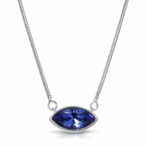 Petite Marquise Snake chain drop Necklace Matte Rhodium over .925 sterling silver with marquise cut Swarovski crystal available in White and Sapphire Blue