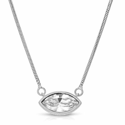Petite Marquise Snake chain drop Necklace Matte Rhodium over .925 sterling silver with marquise cut Swarovski crystal available in White and Sapphire Blue