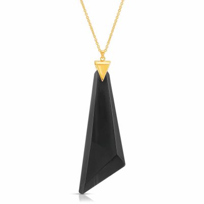 Black Obsidian Stone Necklace in Gold over Sterling Silver by arydpo