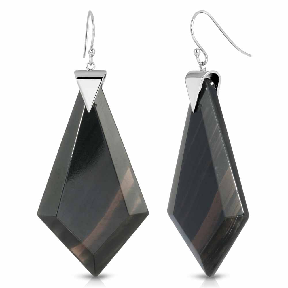 Energy Obsidian Earrings in Rhodium over Sterling Silver a_01
