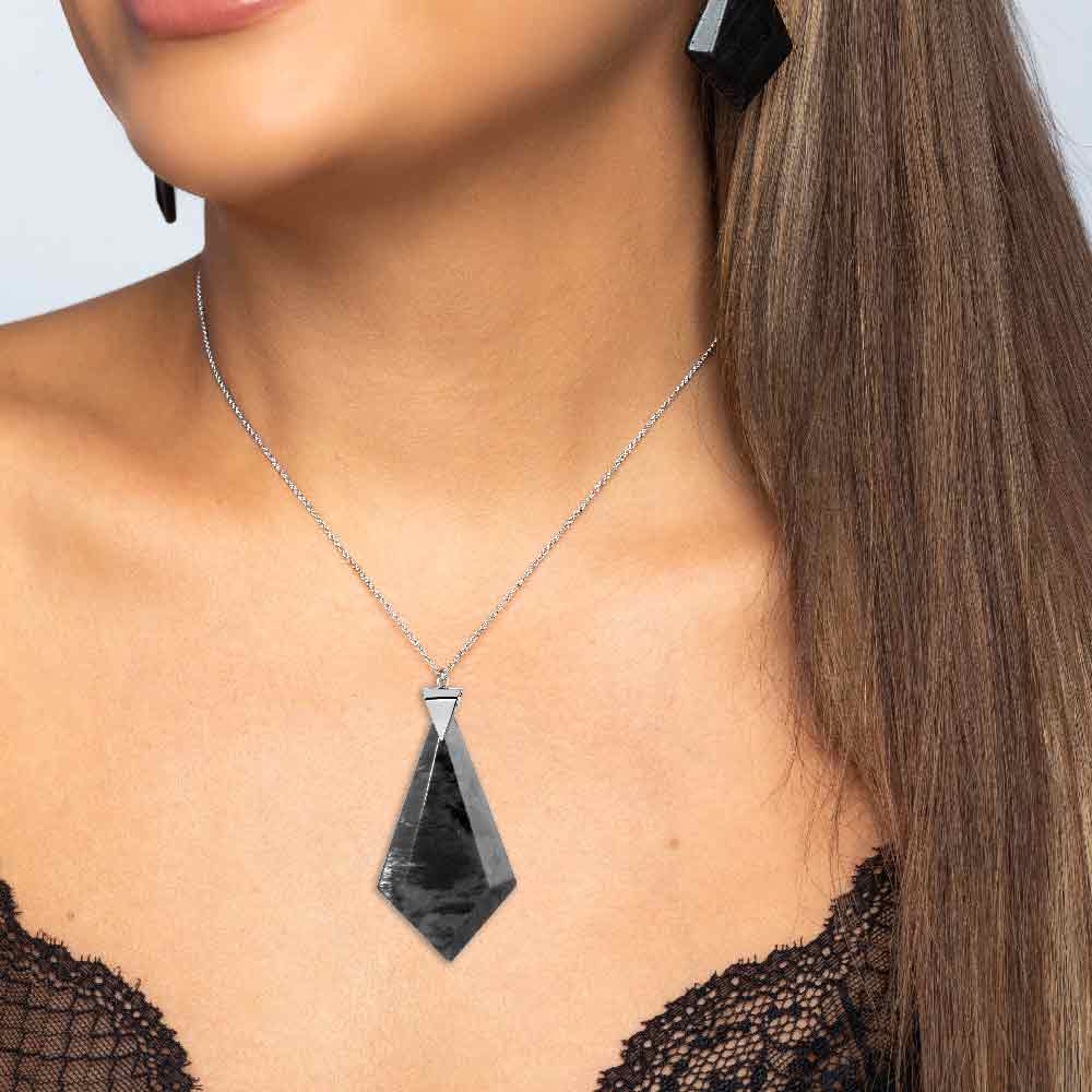Energy Obsidian Necklace in Rhodium over Sterling Silver a_01