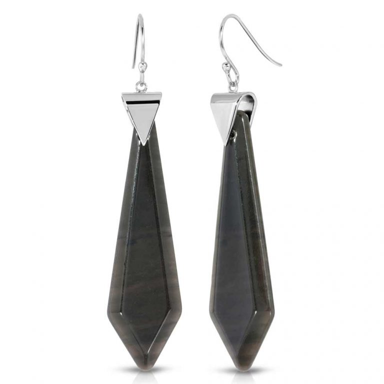 Passion Obsidian Earrings in Rhodium over Sterling Silver a_01