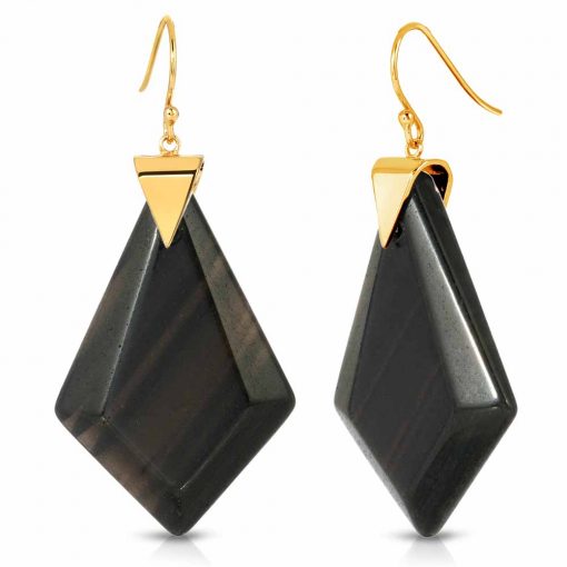 Power Obsidian Earrings in 18K Gold over Sterling Silver a_01