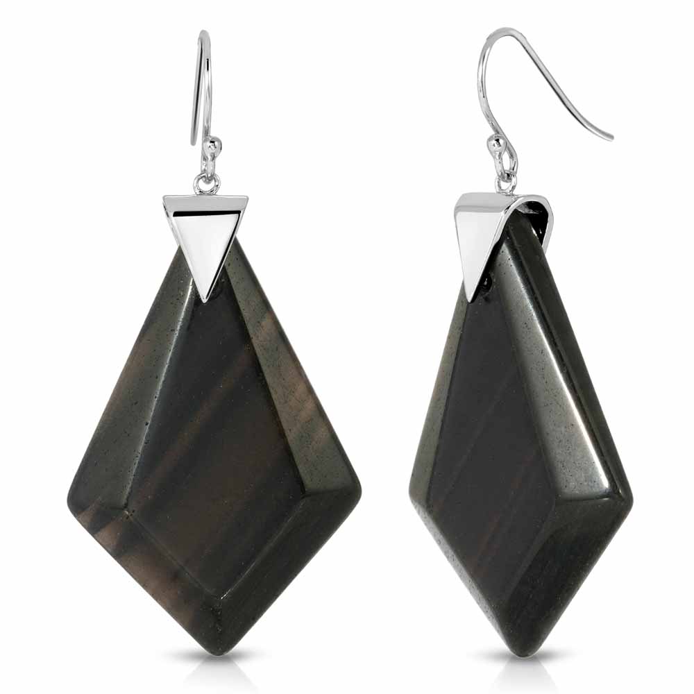 Power Obsidian Earrings in Rhodium over Sterling Silver a_01