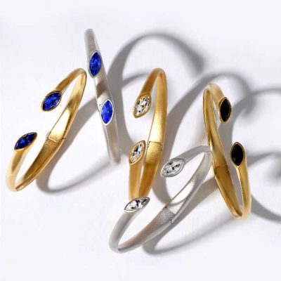ARYDPO Matte Gold & Rhodium cuff bracelets with marquis cut crystals