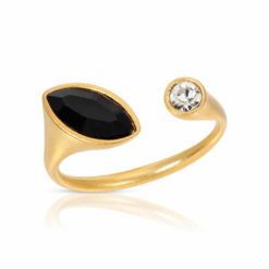 Matte Gold Vermeil Open Ring Urban Marquise with Black Swarovski Crystals