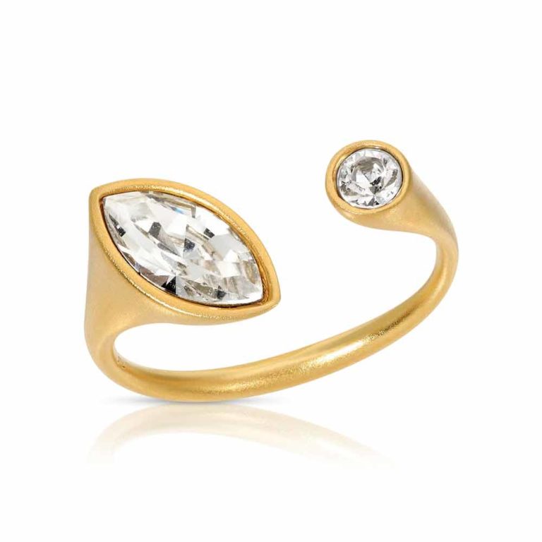 Matte Gold Vermeil Open Ring Urban Marquise with White Swarovski Crystals