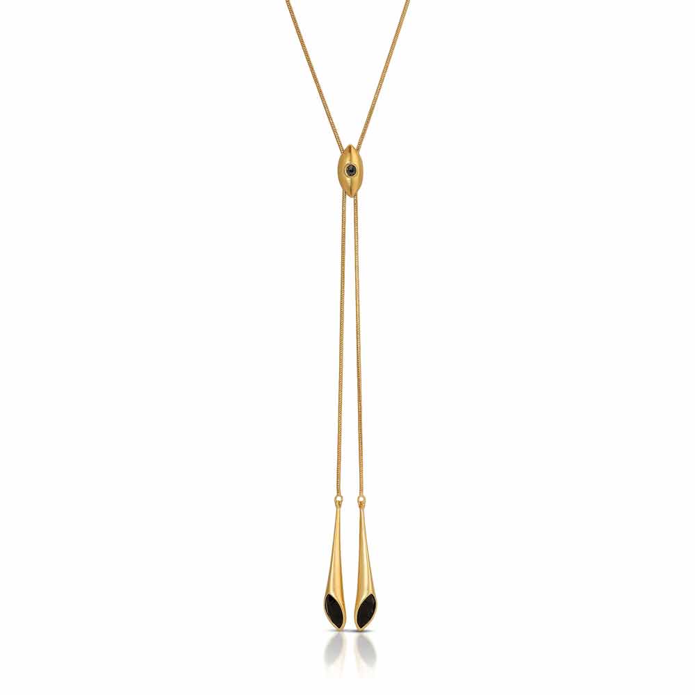 Matte Gold Vermeil Y Slider Necklace Urban Marquise with Black Swarovski Crystals