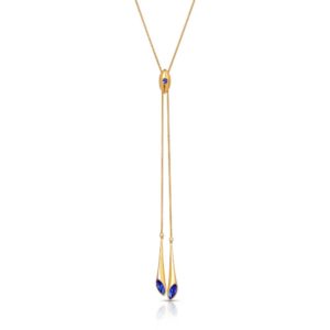 Matte Gold Vermeil Y Slider Necklace Urban Marquise with Sapphire Blue Swarovski Crystals