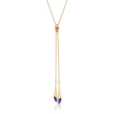 Matte Gold Vermeil Y Slider Necklace Urban Marquise with Sapphire Blue Swarovski Crystals