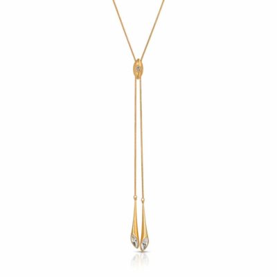 Matte Gold Vermeil Y Slider Necklace Urban Marquise with White Swarovski Crystals