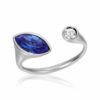 Matte Rhodium Plated Open Ring Urban Marquise with Sapphire Blue Swarovski Crystals
