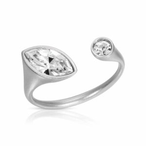 Matte Rhodium Plated Open Ring Urban Marquise with White Swarovski Crystals
