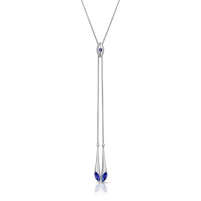 Matte Rhodium Plated Y Slider Necklace Urban Marquise with Sapphire Blue Swarovski Crystals