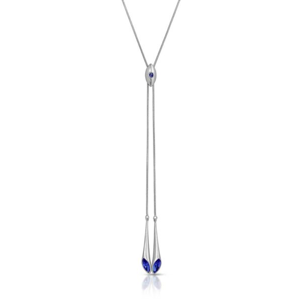 Matte Rhodium Plated Y Slider Necklace Urban Marquise with Sapphire Blue Swarovski Crystals