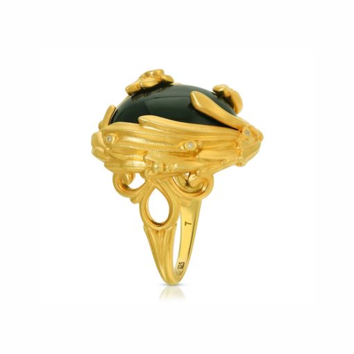 Black Agate & Diamond 18K Gold over St. Silver Black Jewel Ring