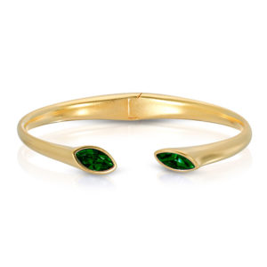 Matte Gold Plated Cuff Bracelet Urban Marquise with Emerald Green crystals