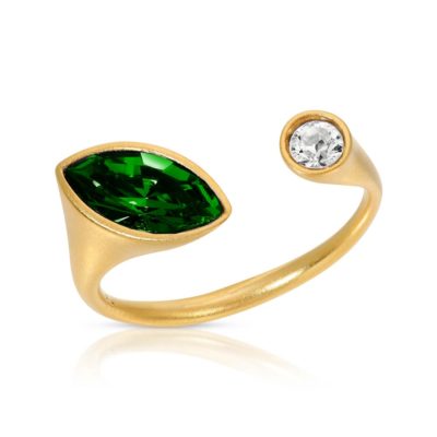 Matte Gold Vermeil Open Ring Urban Marquise with Emerald Green Crystal