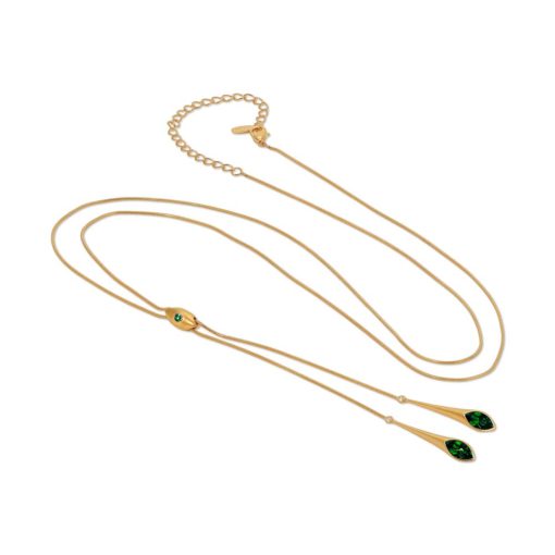 Matte Gold Vermeil Y Slider Necklace Urban Marquise with Emerald Green Crystal