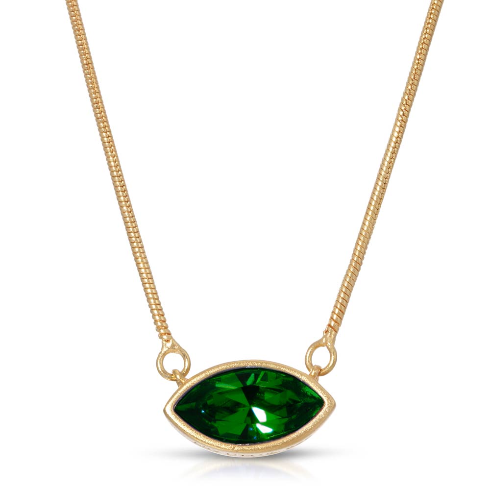 Matte Gold Petite Marquise Necklace Urban Marquise with Emerald Green crystal