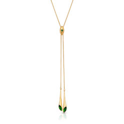 Matte Gold Vermeil Y Slider Necklace Urban Marquise with Emerald Green Crystal