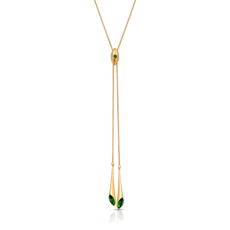 Matte Gold Vermeil Y Slider Necklace Urban Marquise with Emerald Green Crystal