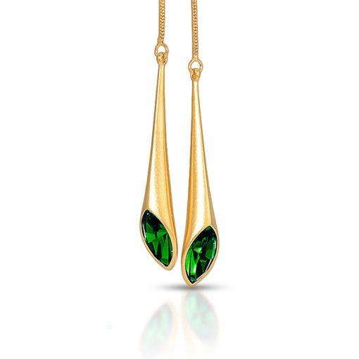 Matte Gold Vermeil Y Slider Necklace Urban Marquise with Emerald Green Crystal