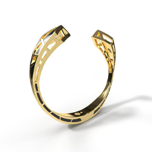 Dream cuff bracelet front view gold with black enamel