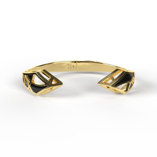 Dream cuff bracelet front view gold with black enamel