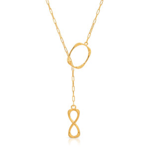 Oval Hoop & Infinity Paperclip Lariat Necklace in 18K yellow gold over Sterling Silver