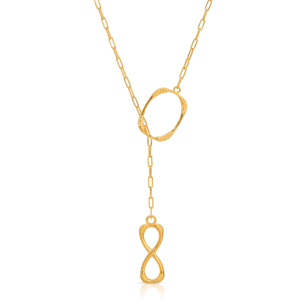 Oval Hoop & Infinity Paperclip Lariat Necklace in 18K yellow gold over Sterling Silver