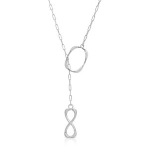 Oval Hoop & Infinity Paperclip Lariat Necklace in Rhodium over Sterling Silver