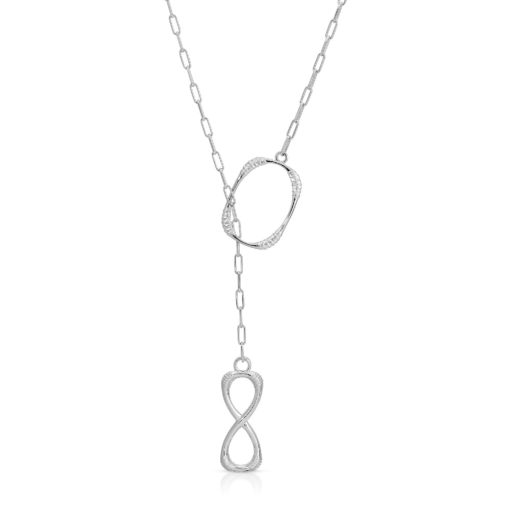 Oval Hoop & Infinity Paperclip Lariat Necklace in Rhodium over Sterling Silver