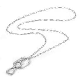 Oval Hoop & Infinity Paperclip Lariat Necklace in Rhodium over Sterling Silver full length