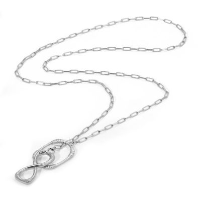 Oval Hoop & Infinity Paperclip Lariat Necklace in Rhodium over Sterling Silver full length