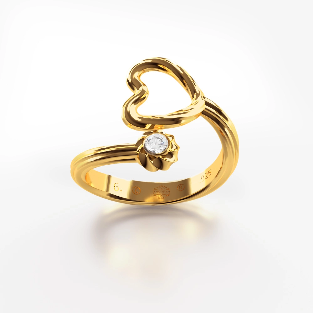 ARY D\'PO • Twisted Heart & Orb Open Ring Gold Vermeil over Sterling Silver