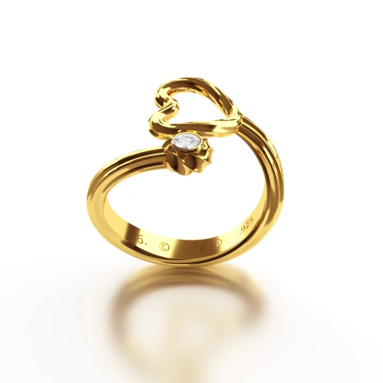 18K Gold vermeil over 0.925 Sterling Silver open resizable ring with white CZ in a Twisted Orb