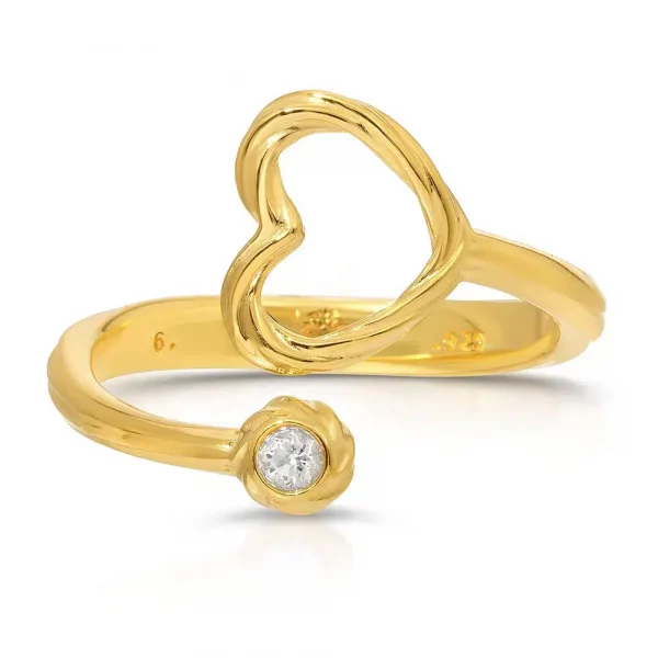 18K Gold vermeil over 0.925 Sterling Silver open resizable ring with white CZ in a Twisted Orb