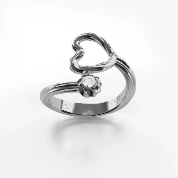 Rhodium over 0.925 Sterling Silver open resizable ring with white CZ in a Twisted Orb