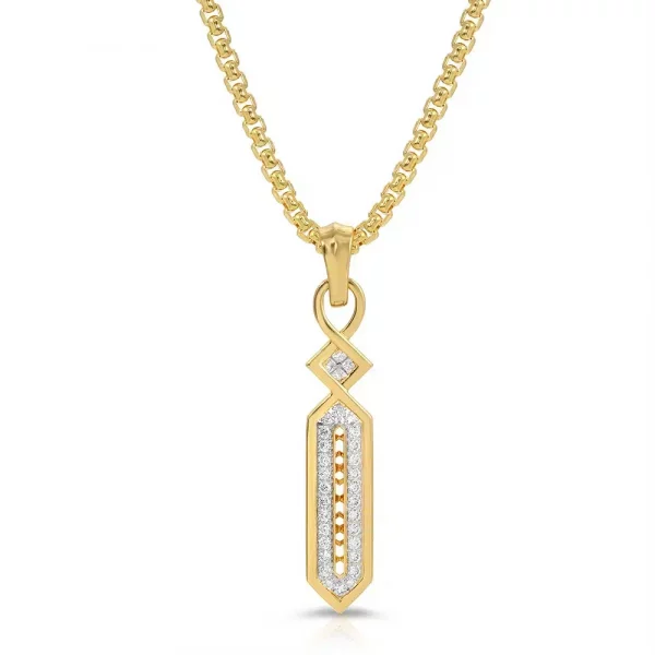 Art Deco Pendant in 18K Yellow Gold & Diamonds with chain and open bail