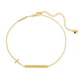 Bar Bracelet with lobster clasp with Cross Charm in 14K yellow gold top view