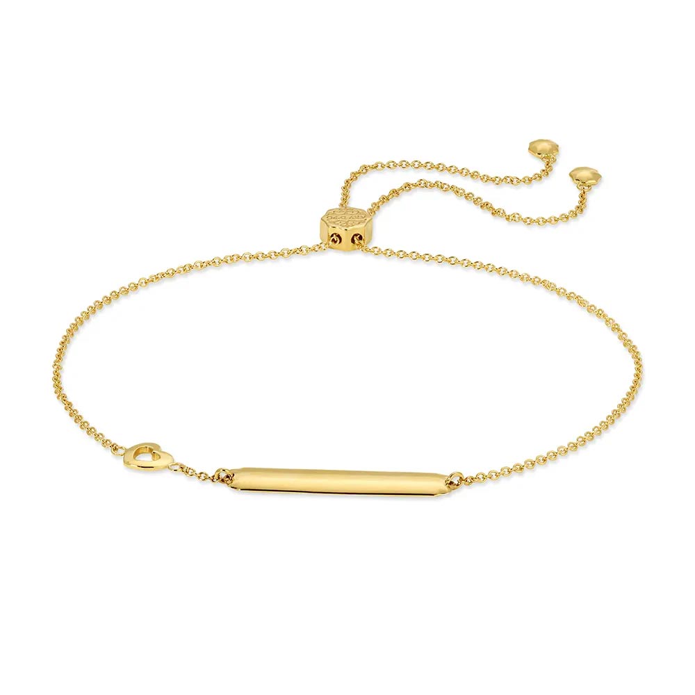 Bar Bracelet with slider with Heart Charmin 14K yellow gold front view