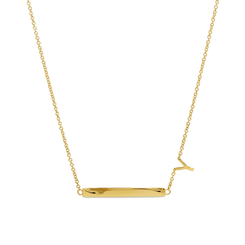 Bar Necklace with Letter Y in 14K yellow gold front view