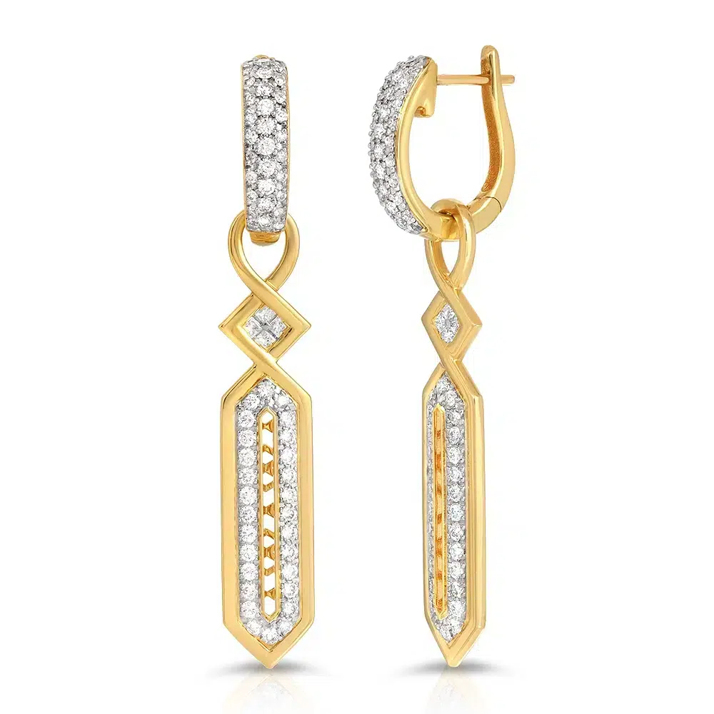 Eternity Hoop Earrings with Art Deco Removable Pendants in 18K Yellow Gold & Diamonds_1