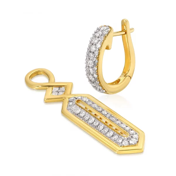 Eternity Hoop Earrings with Art Deco Removable Pendants in 18K Yellow Gold & Diamonds_2