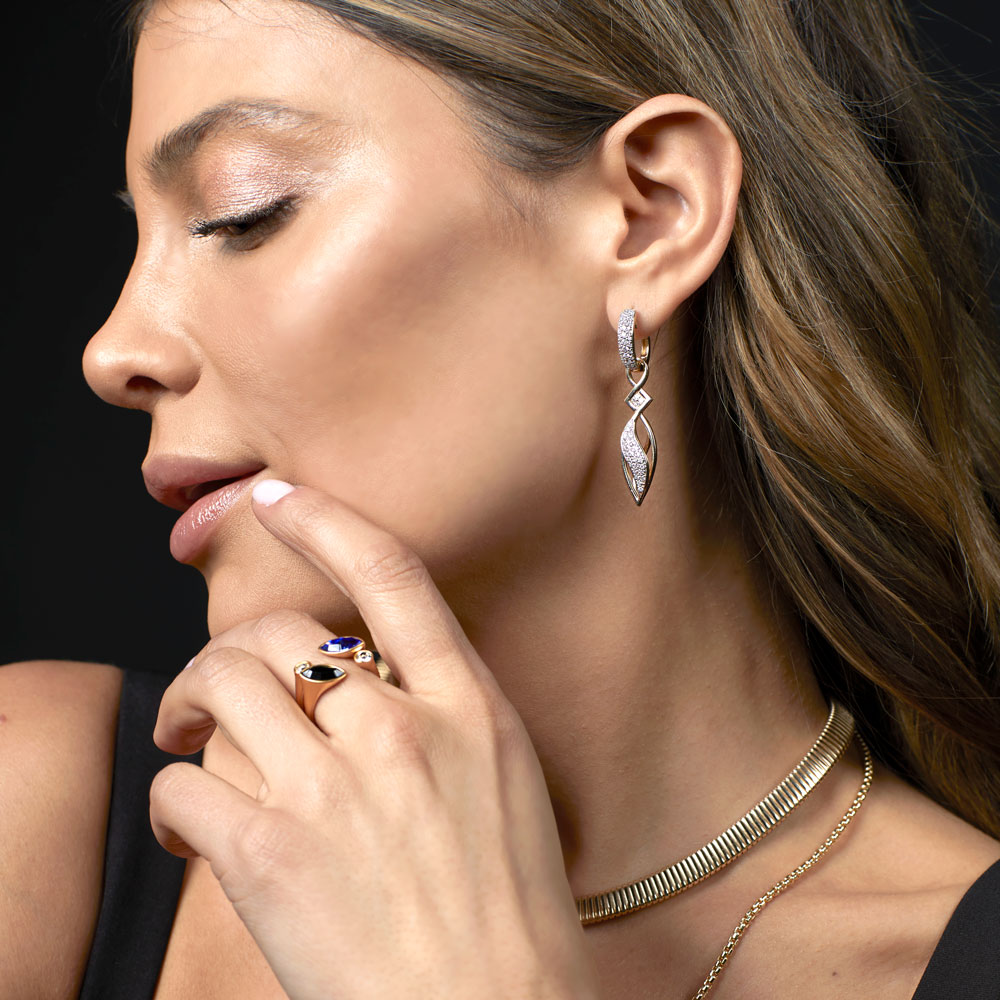 Eternity Hoop Earrings with Removable Pendants in 18K Yellow Gold & Diamonds